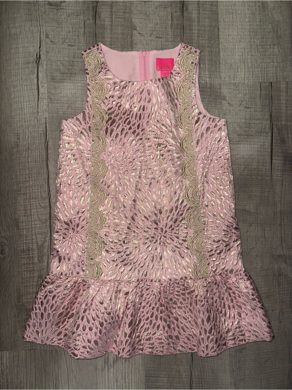 Lilly Pulitzer Pink and Gold Girls' Sleeveless Lace Dress